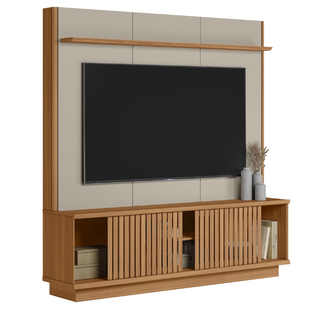 Estante Painel TV 75 Pol 180cm Ripado Hailey Canela/Off L06 - Mpozenato