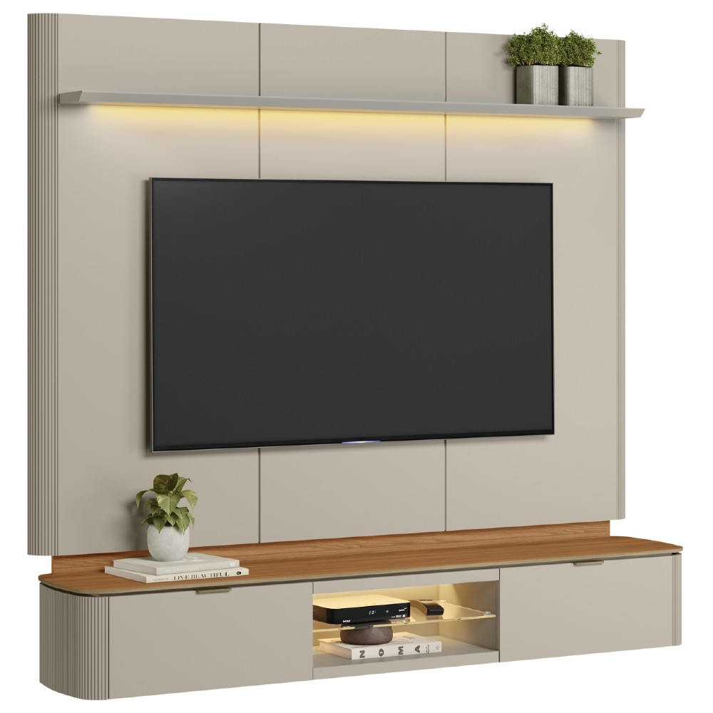 Painel TV 70 Pol 180cm Bancada Suspensa Lexie Canela/Off L06 - Mpozenato