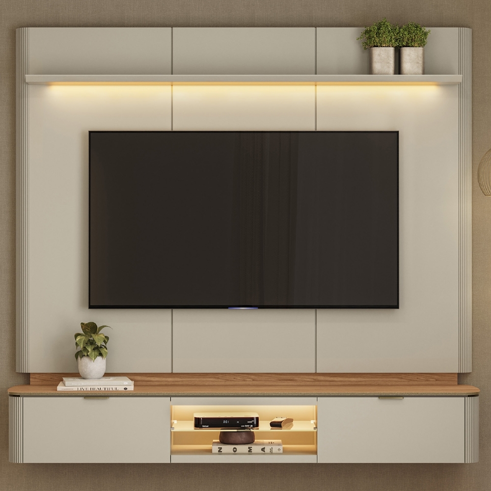 Painel TV 70 Pol 180cm Bancada Suspensa Lexie Canela/Off L06 - Mpozenato