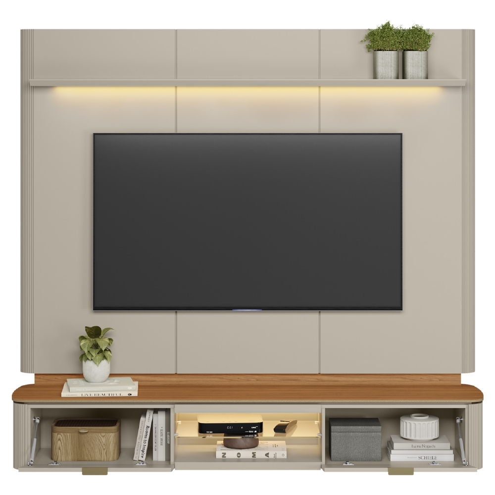 Painel TV 70 Pol 180cm Bancada Suspensa Lexie Canela/Off L06 - Mpozenato