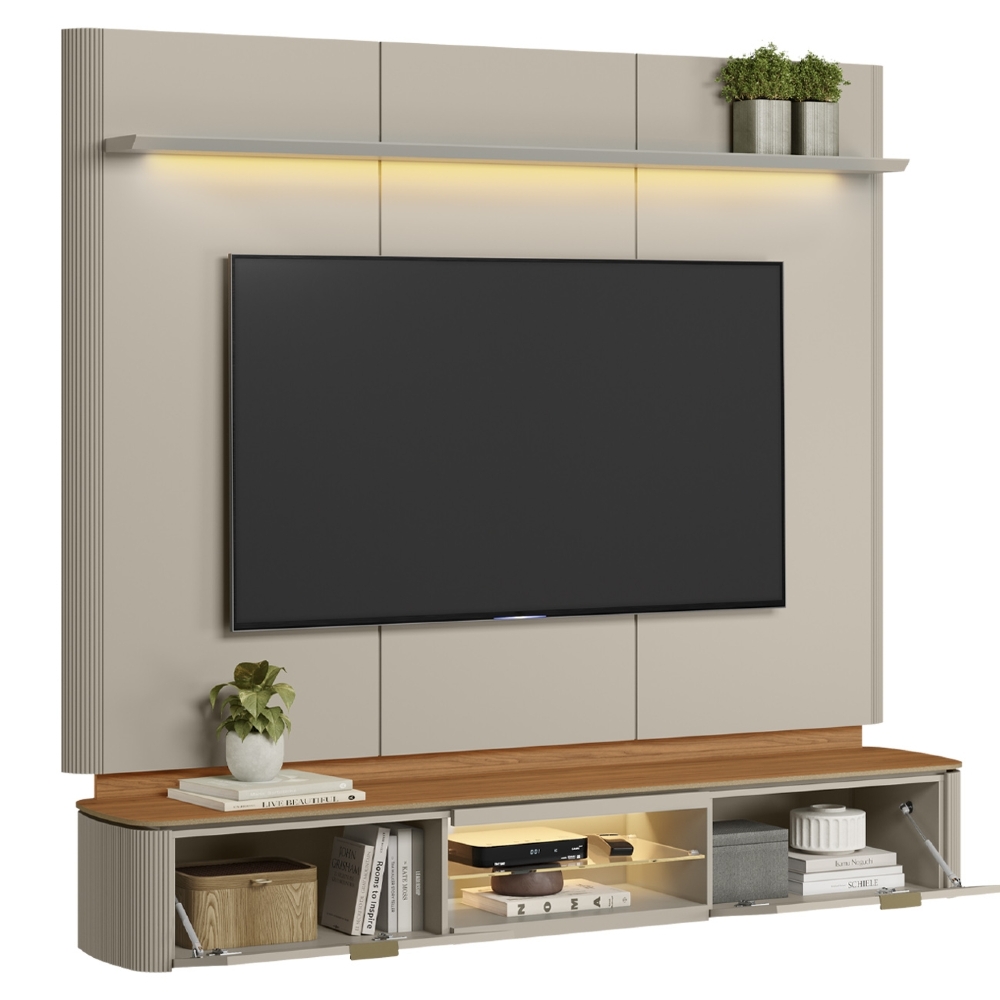 Painel TV 70 Pol 180cm Bancada Suspensa Lexie Canela/Off L06 - Mpozenato