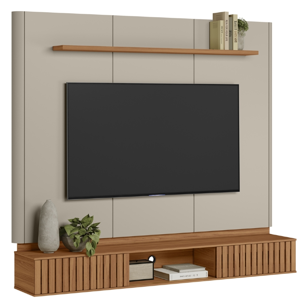 Painel TV 70 Pol 184cm Bancada Suspensa Kaori Canela/Off L06 - Mpozenato