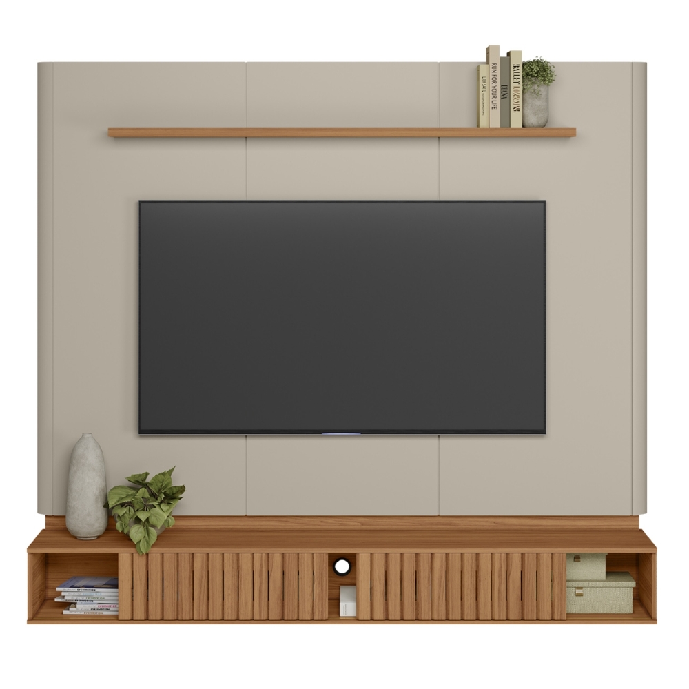 Painel TV 70 Pol 184cm Bancada Suspensa Kaori Canela/Off L06 - Mpozenato