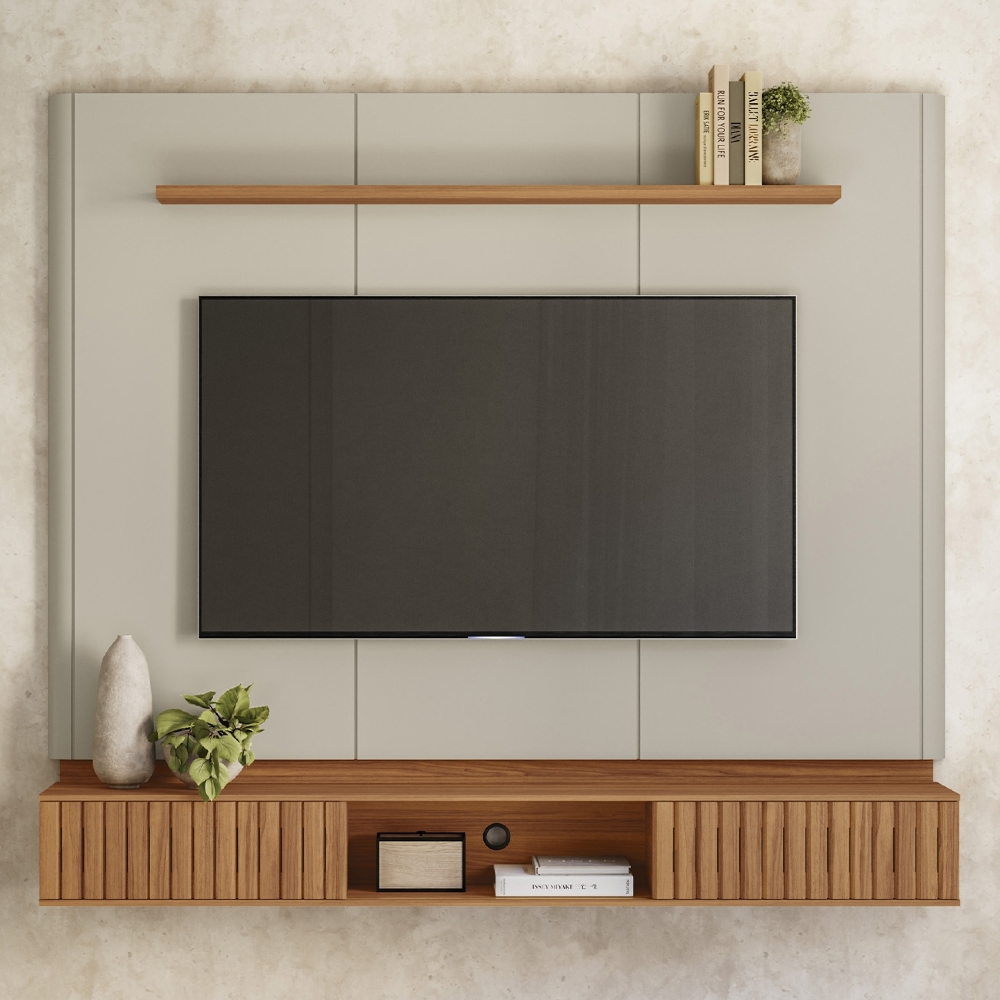 Painel TV 70 Pol 184cm Bancada Suspensa Kaori Canela/Off L06 - Mpozenato