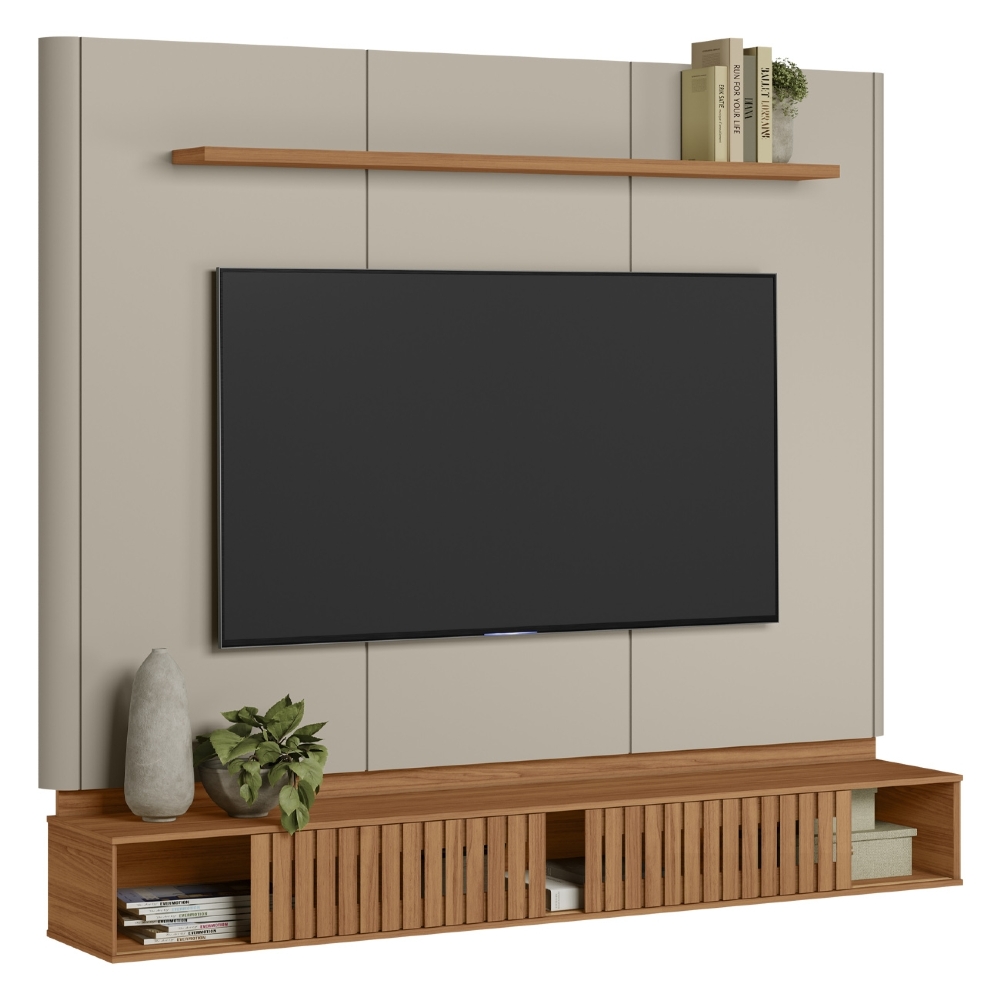 Painel TV 70 Pol 184cm Bancada Suspensa Kaori Canela/Off L06 - Mpozenato