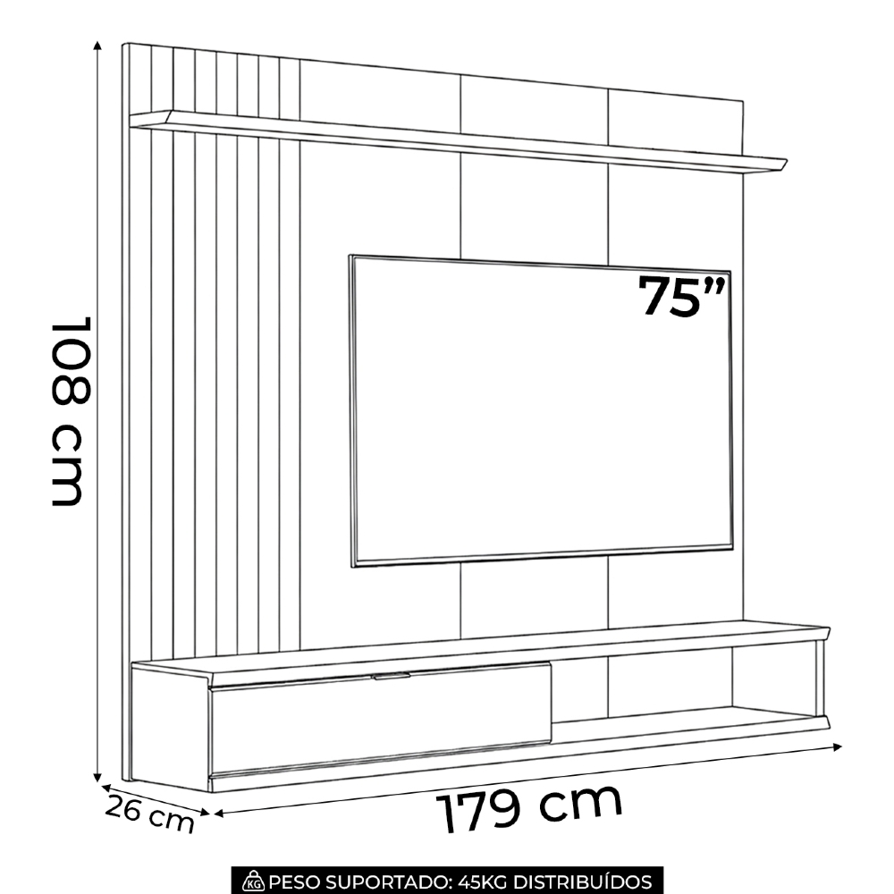 Painel TV 75 Pol 179cm Bancada Suspensa Aruba Jequitibá/Off L06 - Mpozenato