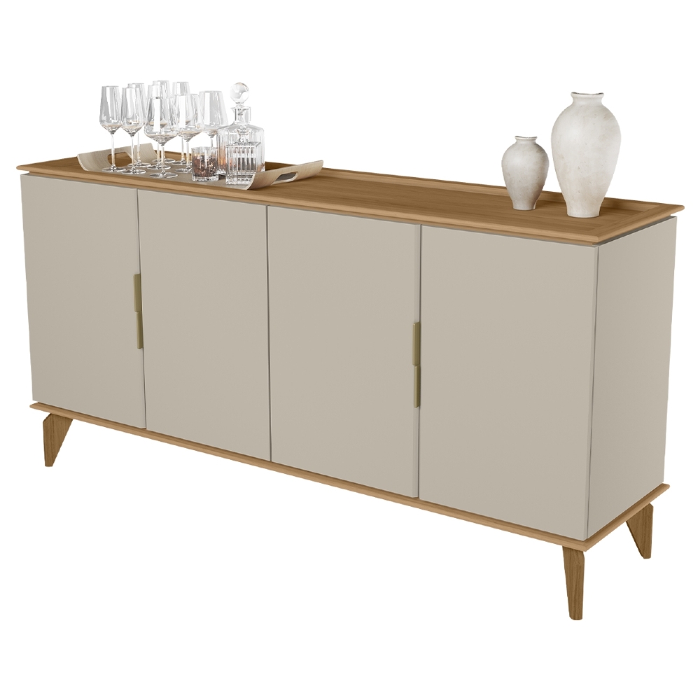 Buffet Aparador 160cm 4 Portas Pé Madeira Ozzy Jequitibá/Off L06 - Mpozenato