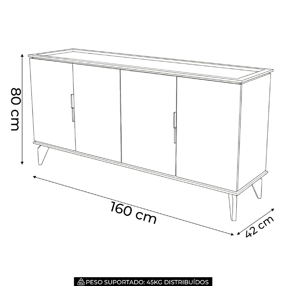 Buffet Aparador 160cm 4 Portas Pé Madeira Ozzy Jequitibá/Off L06 - Mpozenato