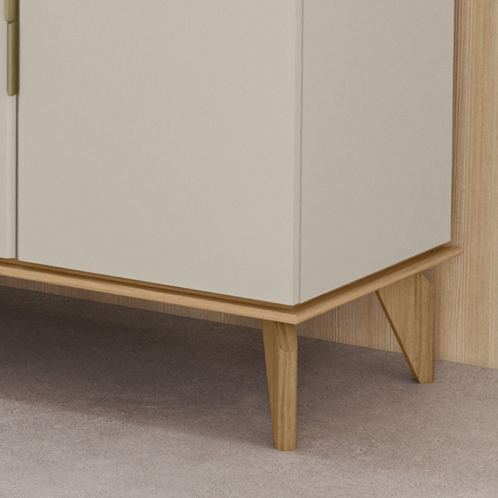 Buffet Aparador 160cm 4 Portas Pé Madeira Ozzy Jequitibá/Off L06 - Mpozenato