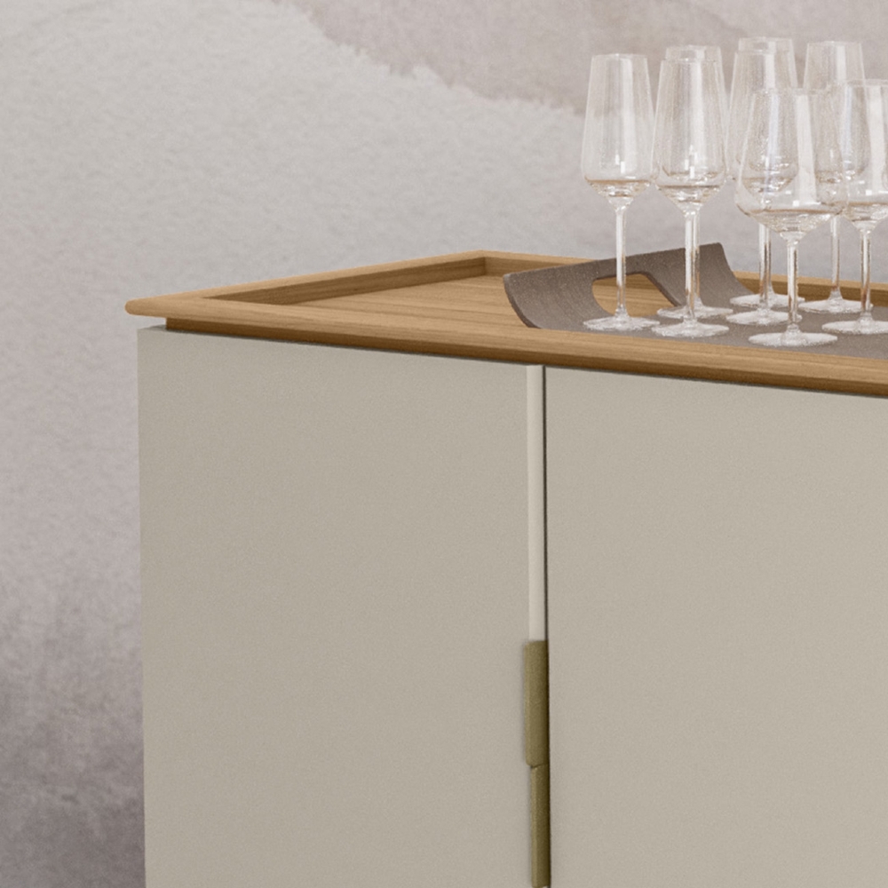 Buffet Aparador 160cm 4 Portas Pé Madeira Ozzy Jequitibá/Off L06 - Mpozenato