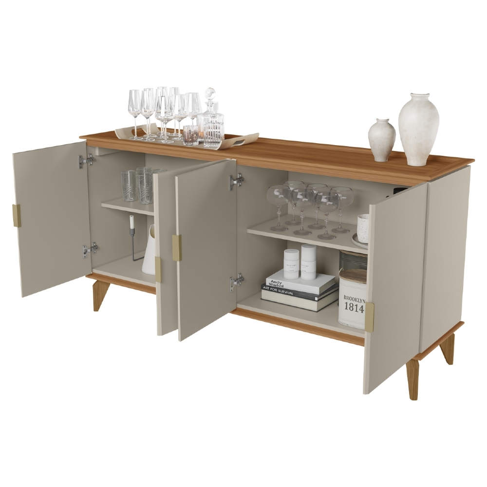 Buffet Aparador 160cm 4 Portas Pé Madeira Ozzy Canela/Off L06 - Mpozenato