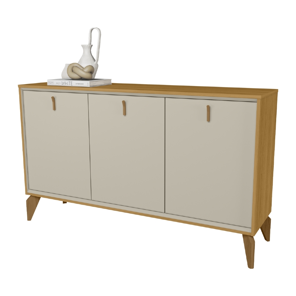 Buffet Aparador 136cm 3 Portas Pé Madeira Island Tauari/Off L06 - Mpozenato
