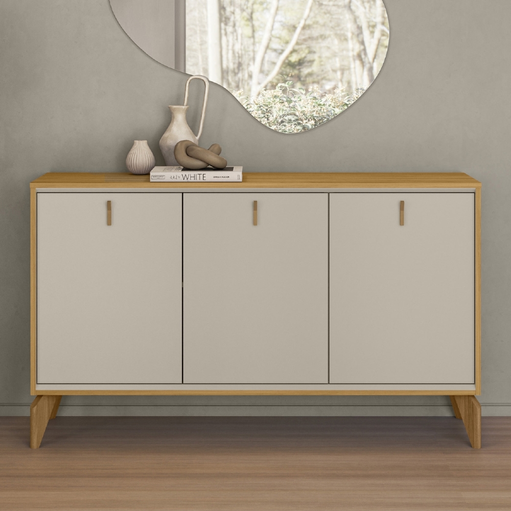 Buffet Aparador 136cm 3 Portas Pé Madeira Island Tauari/Off L06 - Mpozenato