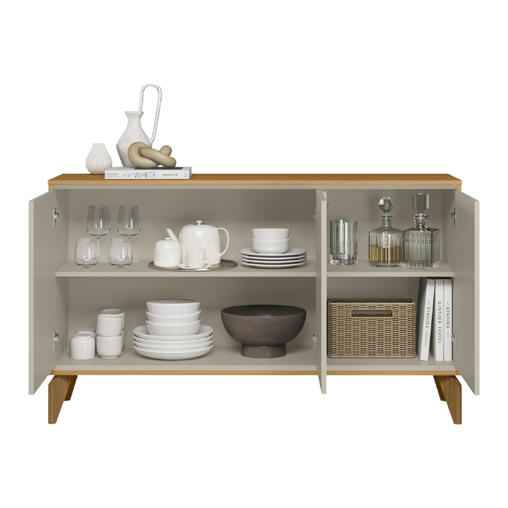 Buffet Aparador 136cm 3 Portas Pé Madeira Island Tauari/Off L06 - Mpozenato
