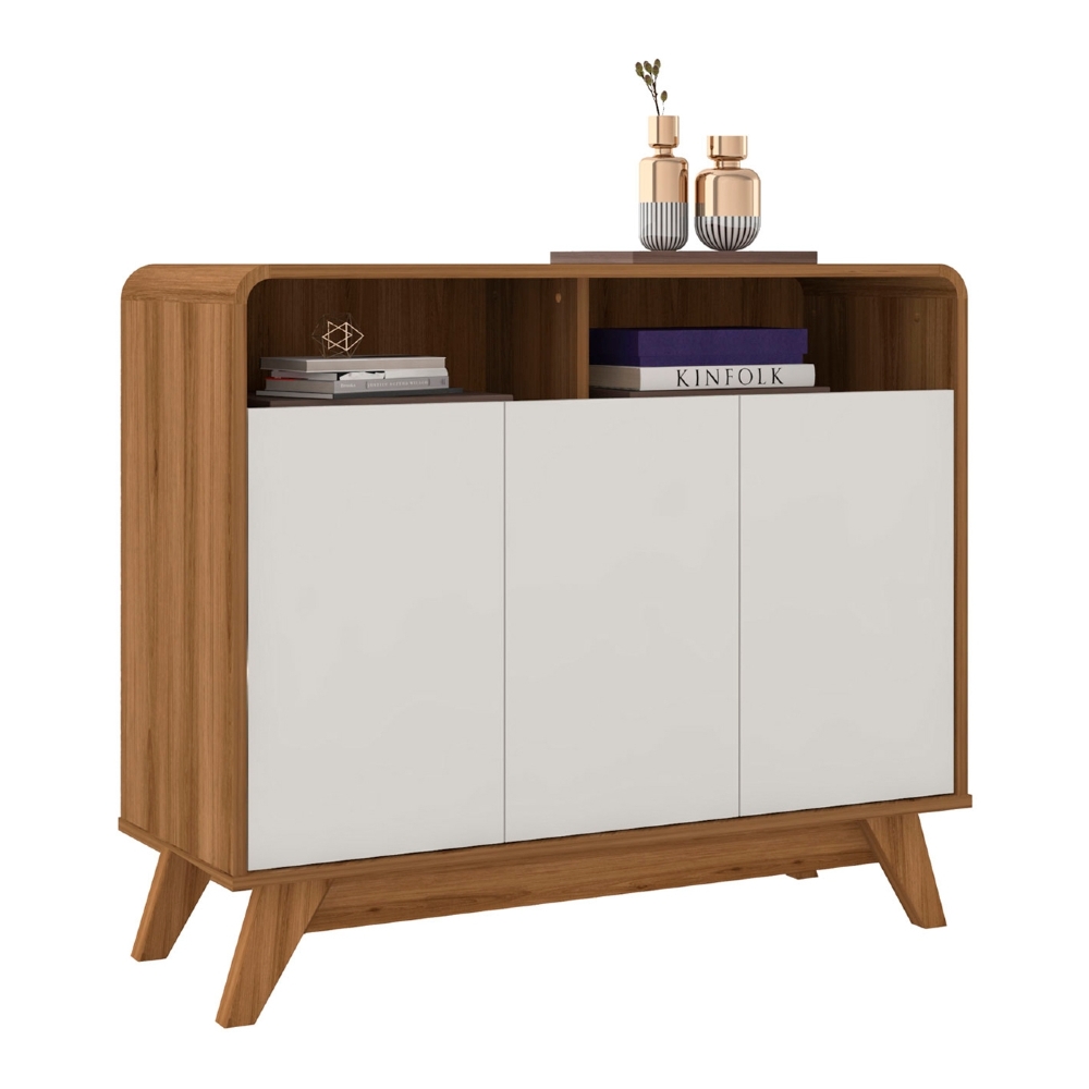 Buffet Aparador 95cm 3 Portas Orgânico Marlo Nature/Off Z56 - Mpozenato