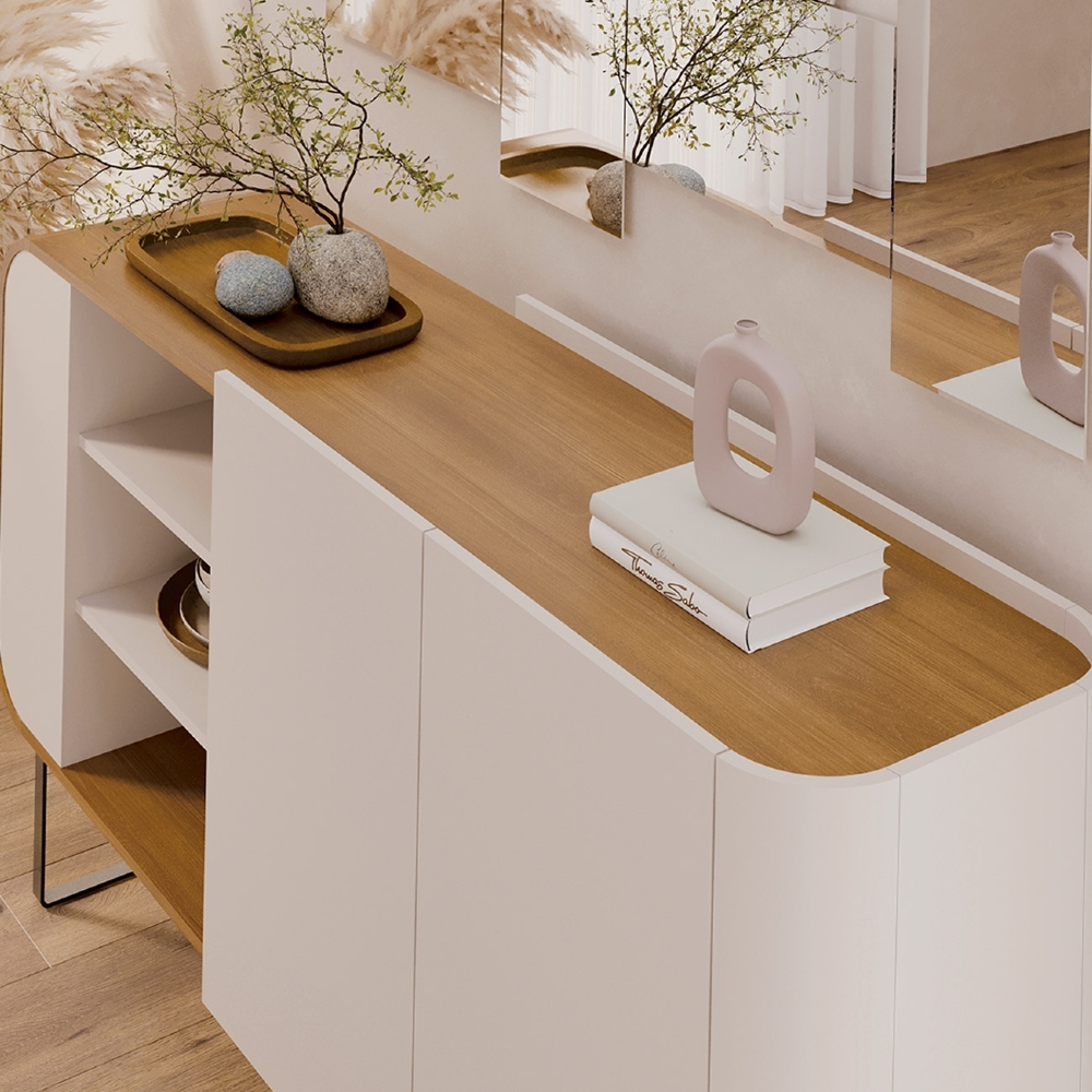 Buffet Aparador 160cm 2 Portas Orgânico Pé Metal Sindy Off Z56 - Mpozenato