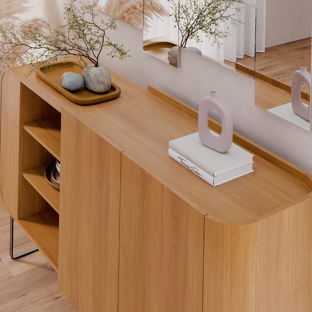 Buffet Aparador 160cm 2 Portas Orgânico Pé Metal Sindy Nature Z56 - Mpozenato