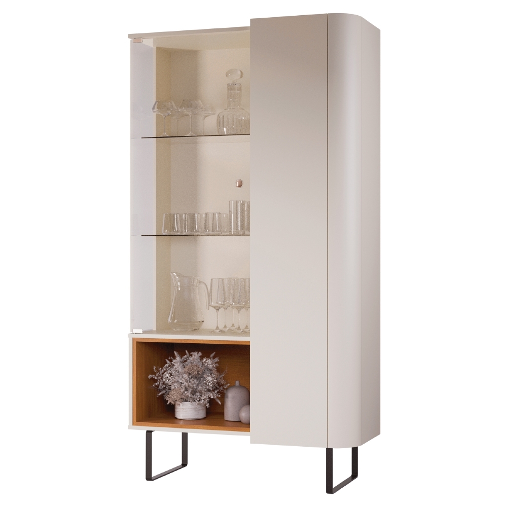 Cristaleira Porta de Vidro 92cm Orgânica Pé Metal Sindy Off Z56 - Mpozenato