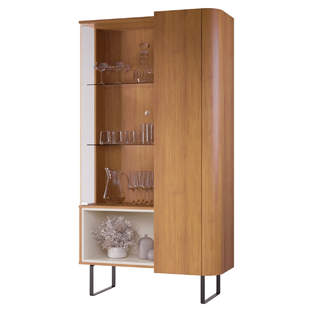 Cristaleira Porta de Vidro 92cm Orgânica Pé Metal Sindy Nature Z56 - Mpozenato