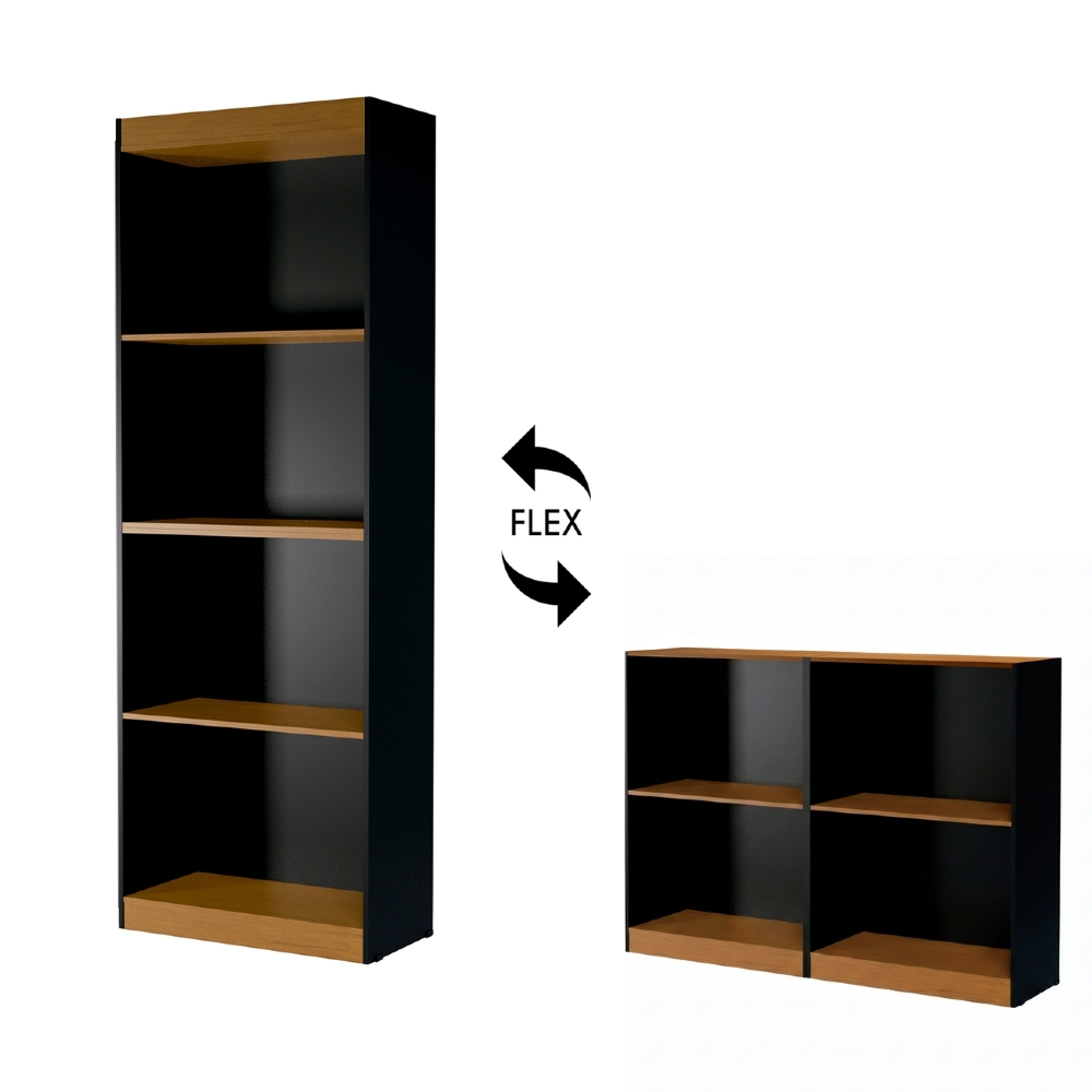 Estante Livreiro Bipartida 63cm Com Prateleiras Form Preto/Nature Z56 - Mpozenato