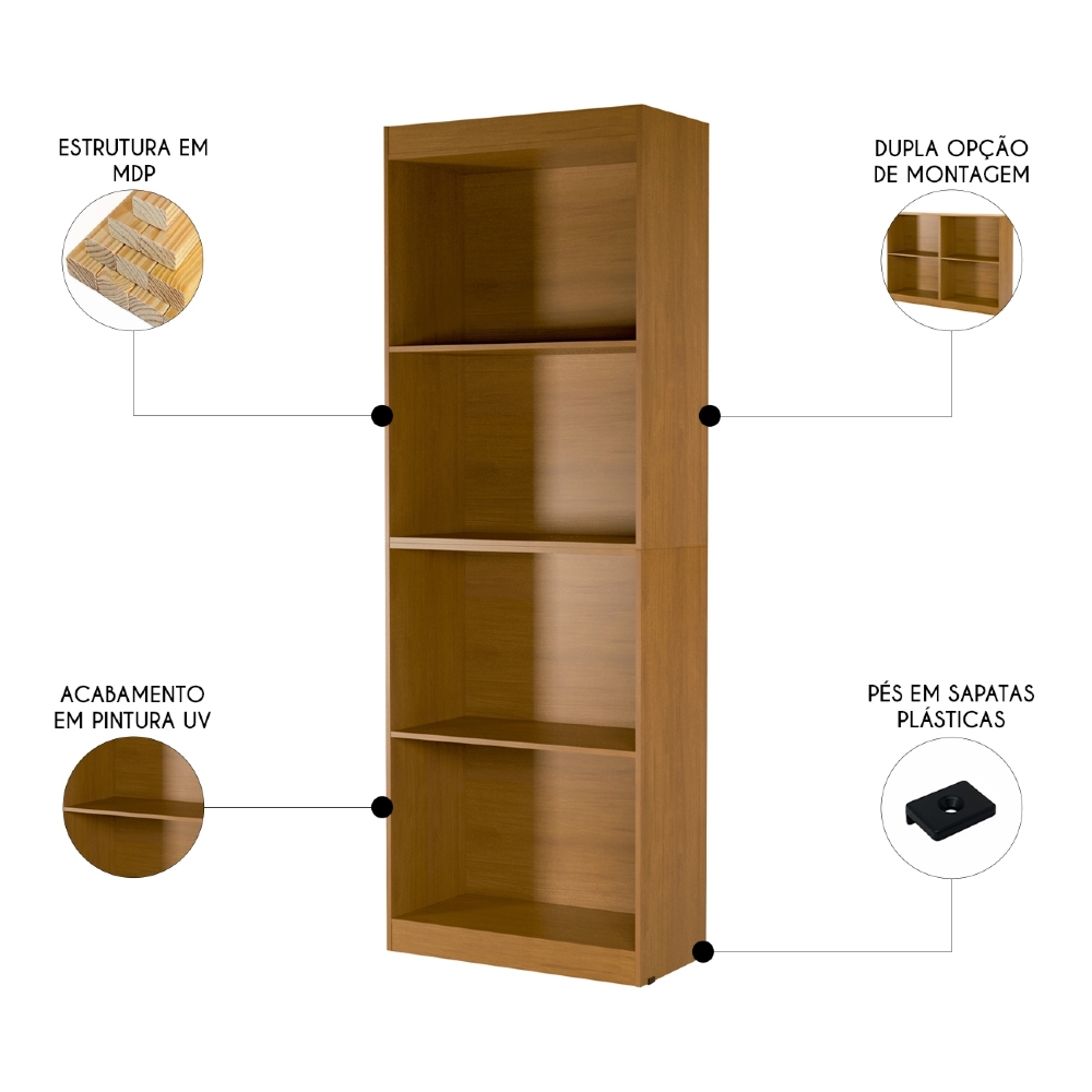 Estante Livreiro Bipartida 63cm Com Prateleiras Form Nature Z56 - Mpozenato
