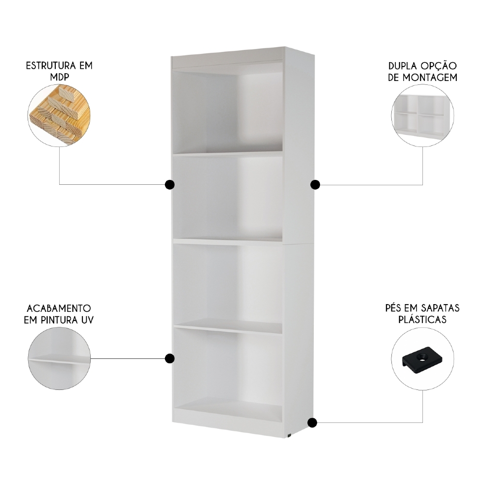Estante Livreiro Bipartida 63cm Com Prateleiras Form Branco Z56 - Mpozenato
