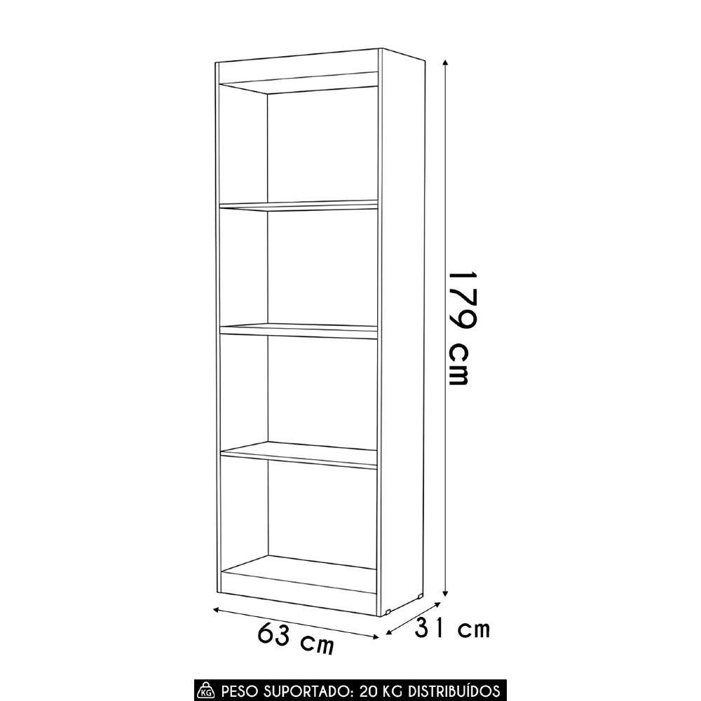 Estante Livreiro Bipartida 63cm Com Prateleiras Form Branco Z56 - Mpozenato