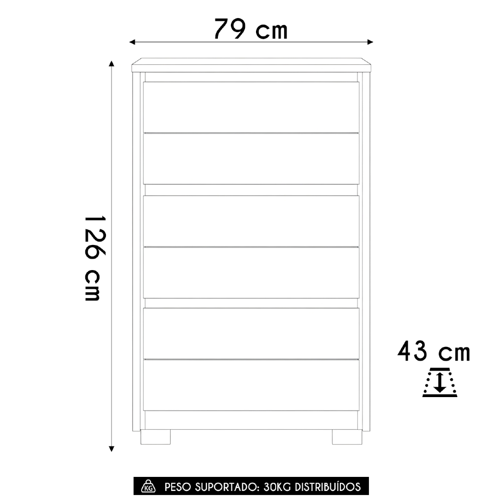 Cômoda Quarto 79cm 6 Gavetas Ayron Branco A02 - Mpozenato
