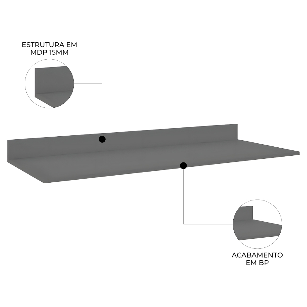 Tampo Para Balcão de Cozinha 160cm MDP Cinza - Lumil