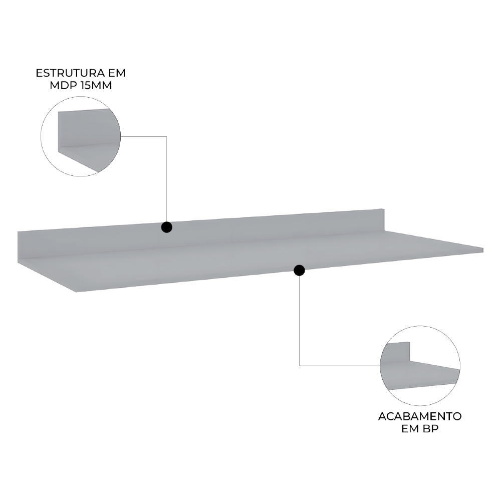 Tampo Para Balcão de Cozinha 180cm MDP Cinza Claro - Lumil