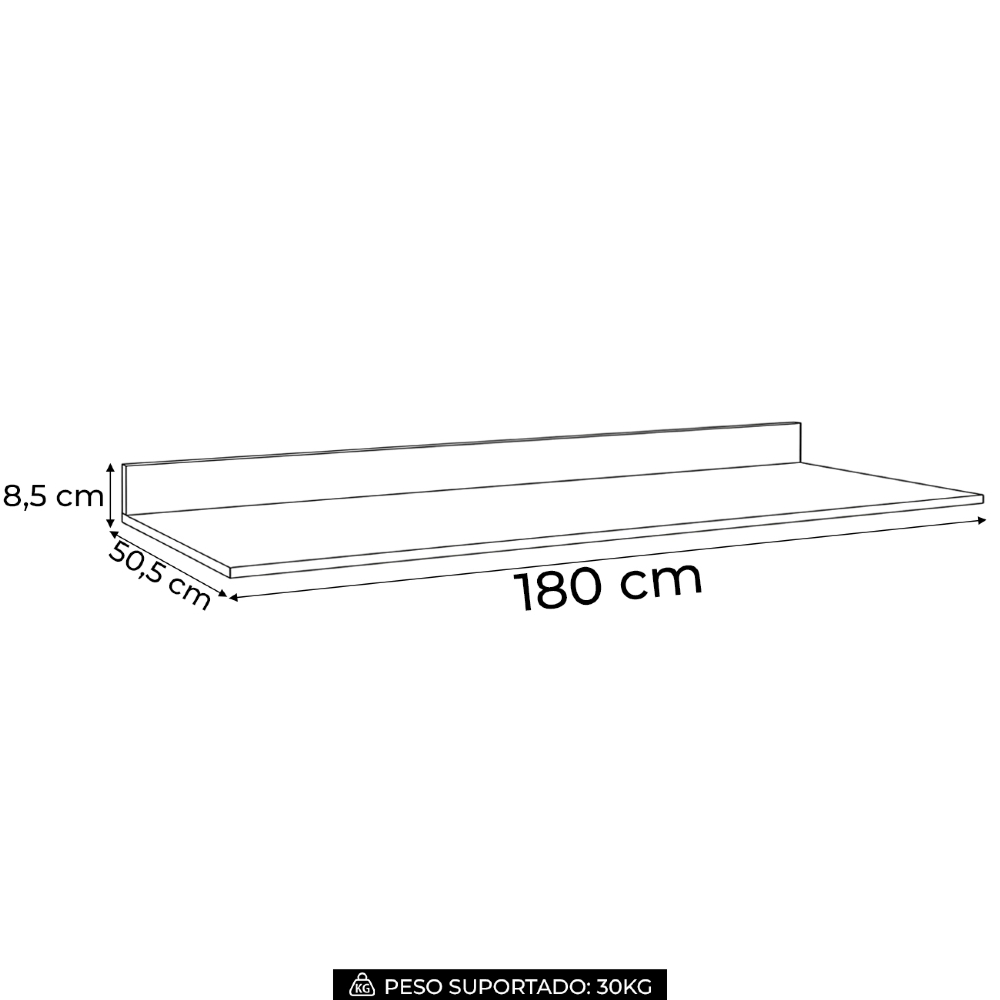 Tampo Para Balcão de Cozinha 180cm MDP Cinza Claro - Lumil