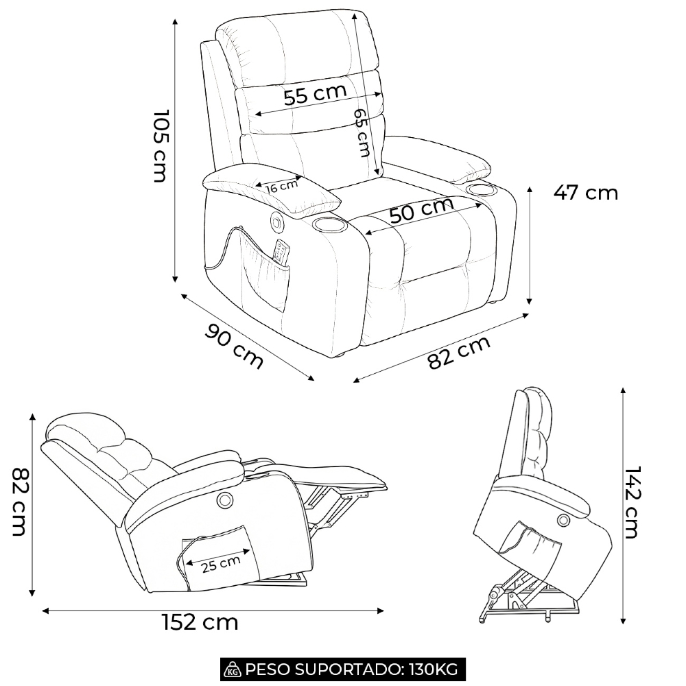 Poltrona Reclinável Elétrica Lift com Elevação Niara Linho Soft Cinza C01 - Mpozenato