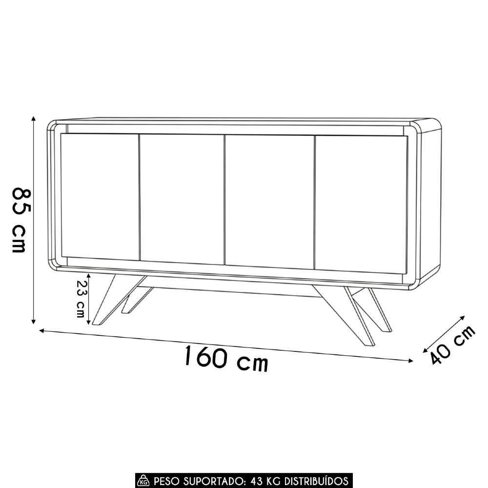 Buffet Aparador 160cm 4 Portas Orgânico Cecy Nature Z56     - Mpozenato
