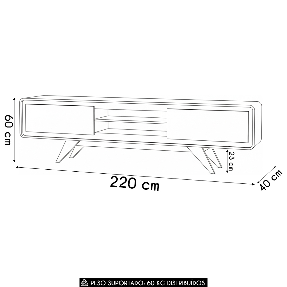 Rack TV 75 Pol 220cm Orgânico 2 Portas Cecy Off White Z56   - Mpozenato