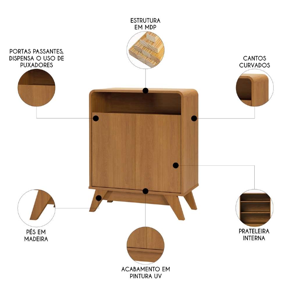 Buffet Aparador 65cm 2 Portas Orgânico Marlo Nature Z56     - Mpozenato