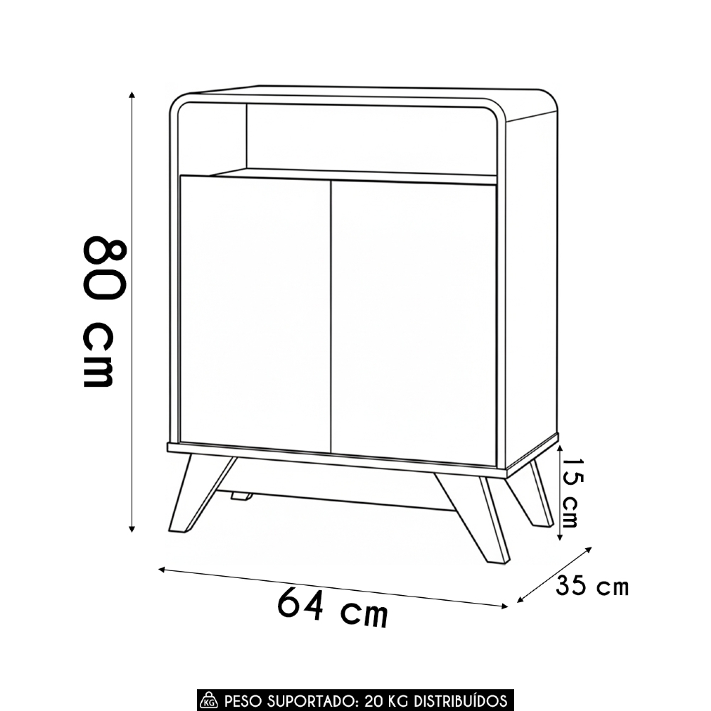 Buffet Aparador 65cm 2 Portas Orgânico Marlo Nature/Off Z56 - Mpozenato