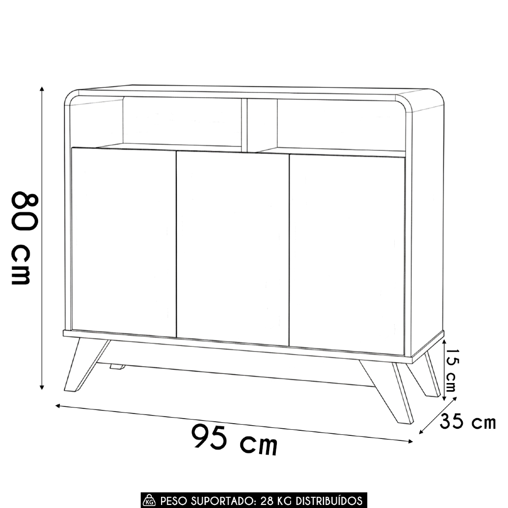 Buffet Aparador 95cm 3 Portas Orgânico Marlo Nature Z56     - Mpozenato