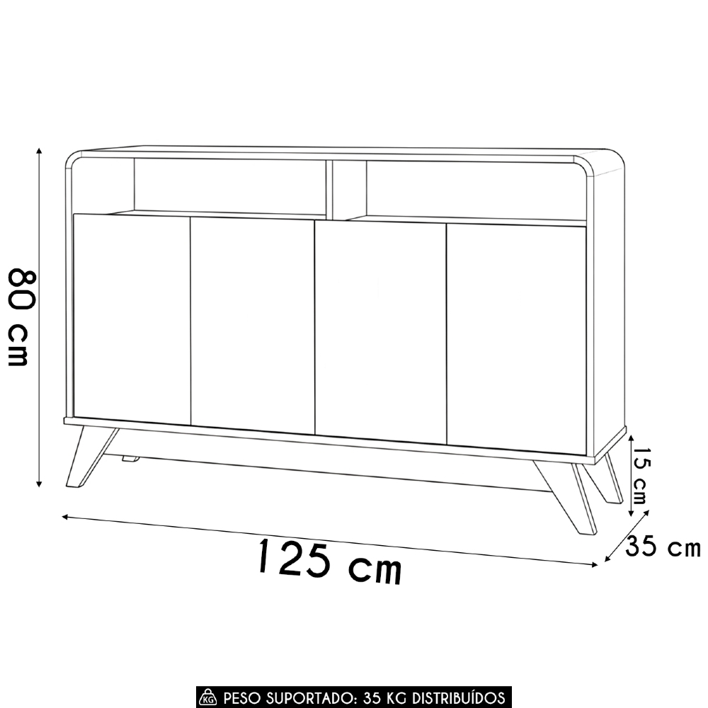 Buffet Aparador 125cm 4 Portas Orgânico Marlo Nature/Off Z56 - Mpozenato
