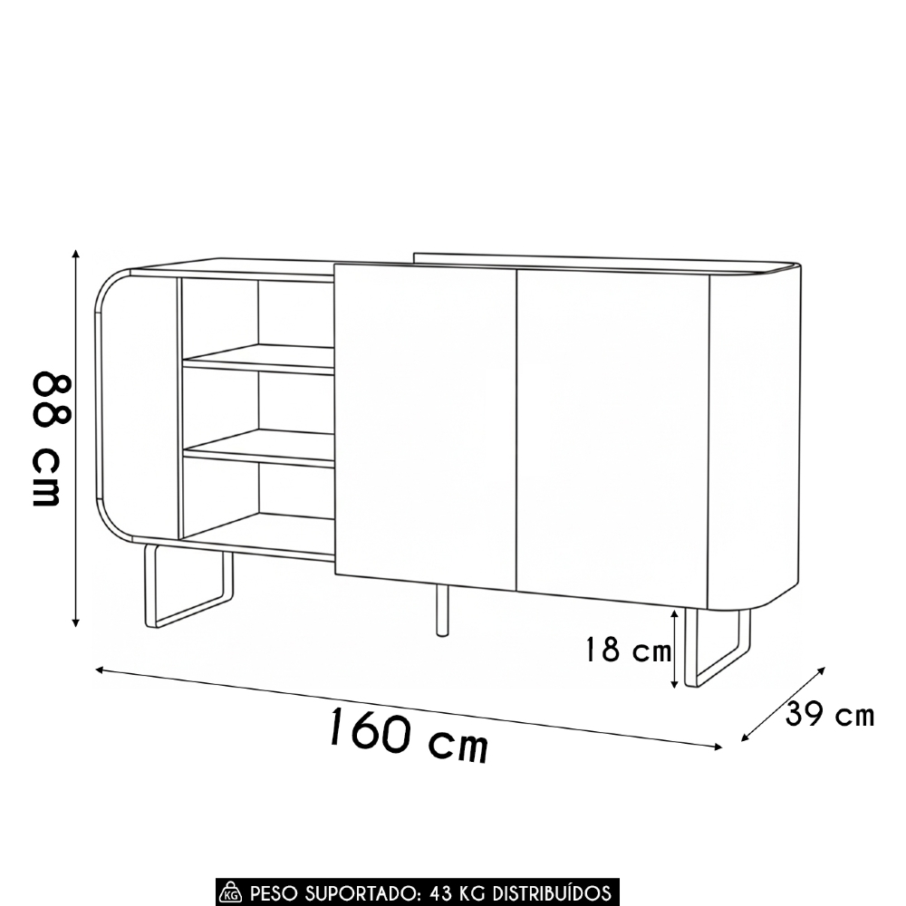 Buffet Aparador 160cm 2 Portas Orgânico Pé Metal Sindy Off Z56 - Mpozenato