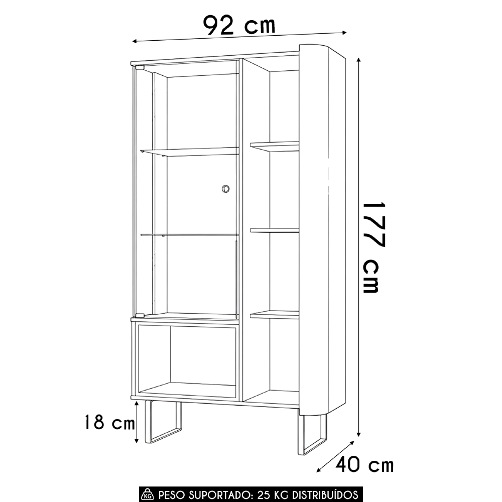 Cristaleira Porta de Vidro 92cm Orgânica Pé Metal Sindy Nature Z56 - Mpozenato