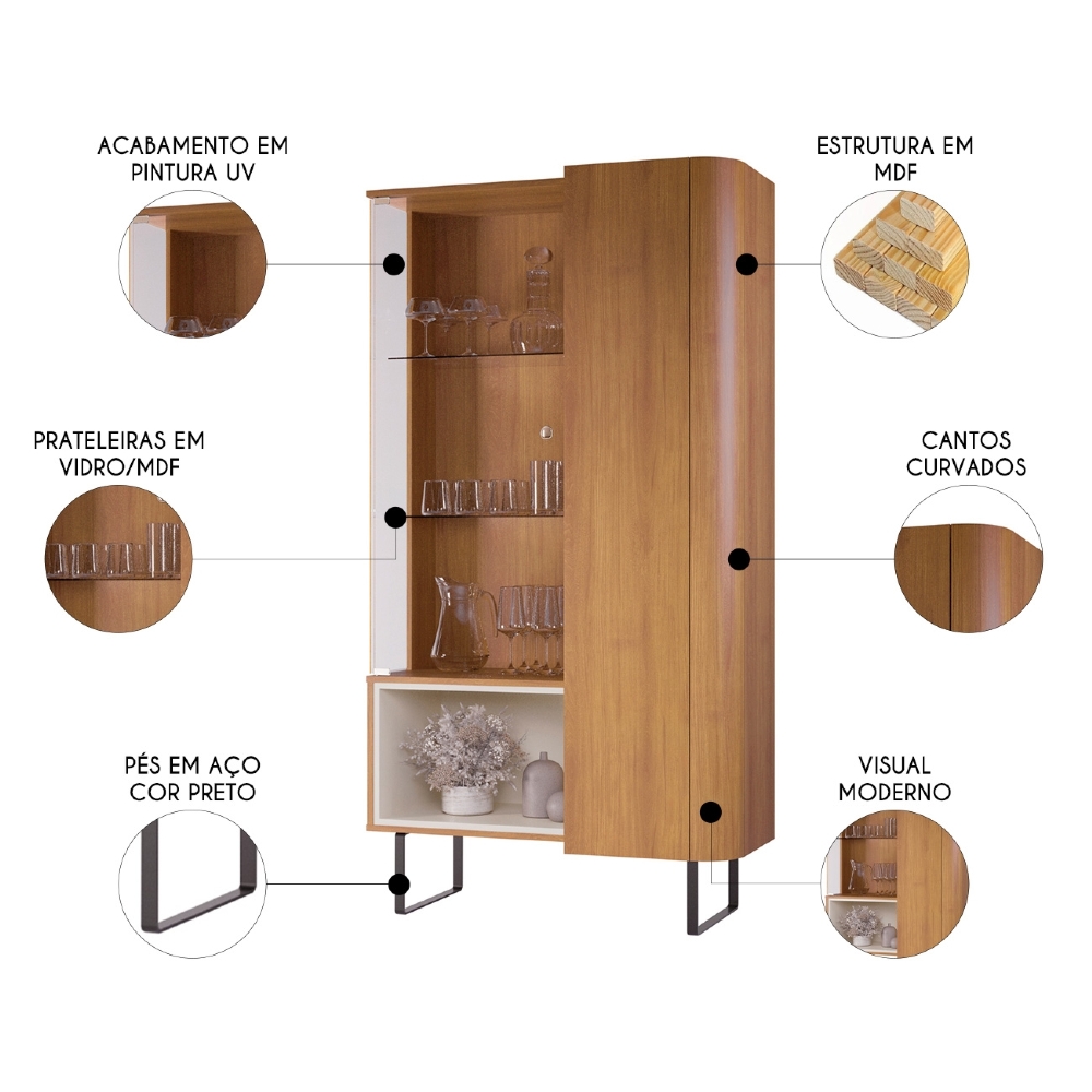 Cristaleira Porta de Vidro 92cm Orgânica Pé Metal Sindy Nature Z56 - Mpozenato
