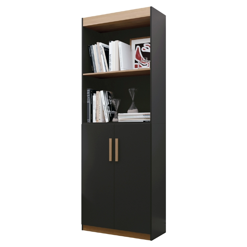 Estante Livreiro Bipartida 63cm 2 Portas Form Preto/Nature Z56 - Mpozenato
