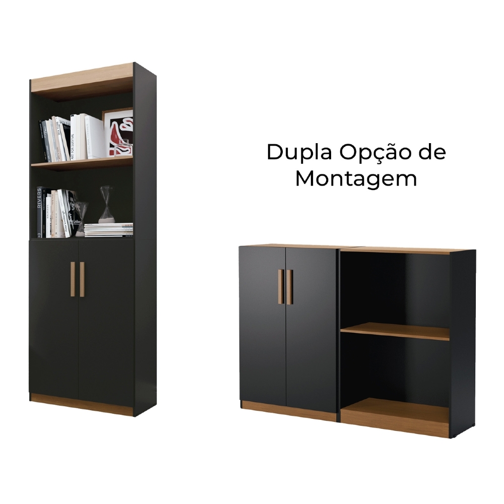 Estante Livreiro Bipartida 63cm 2 Portas Form Preto/Nature Z56 - Mpozenato