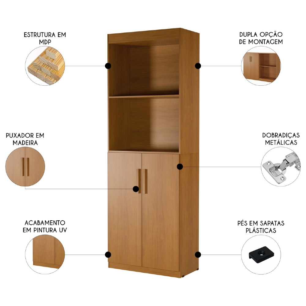 Estante Livreiro Bipartida 63cm 2 Portas Form Nature Z56     - Mpozenato