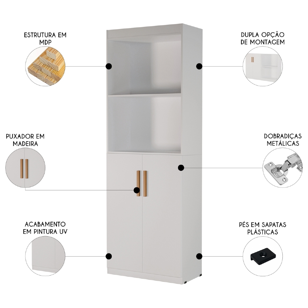 Estante Livreiro Bipartida 63cm 2 Portas Form Branco Z56     - Mpozenato