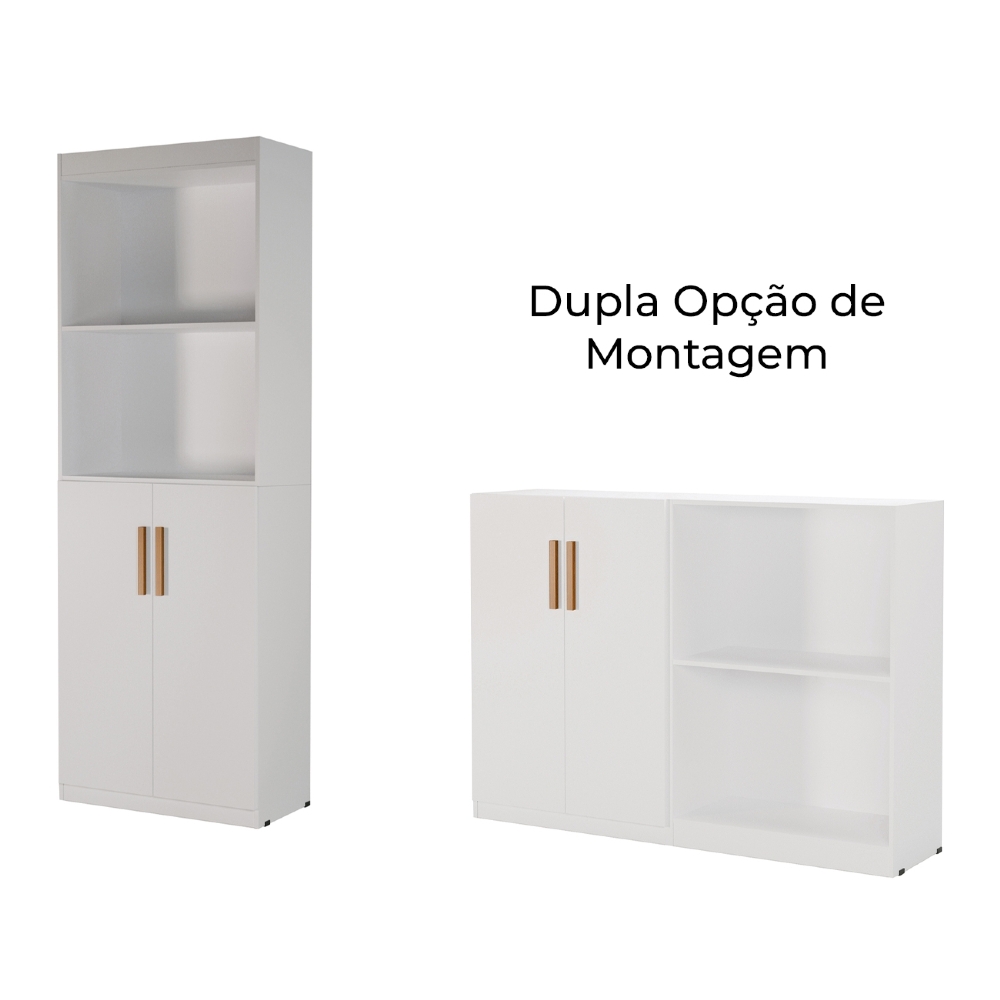 Estante Livreiro Bipartida 63cm 2 Portas Form Branco Z56     - Mpozenato