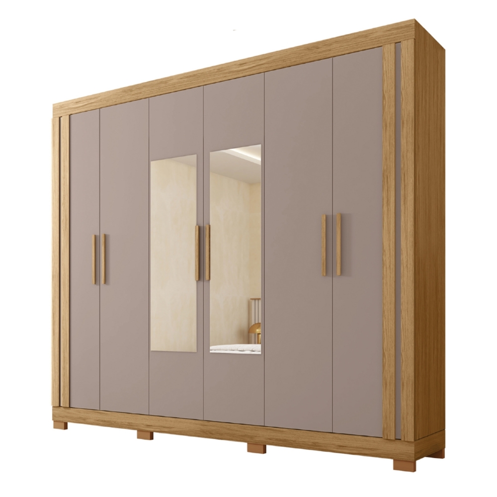 Guarda Roupa Casal 230cm 6 Portas Espelho Brasid Mel/Cacao C01 - Mpozenato