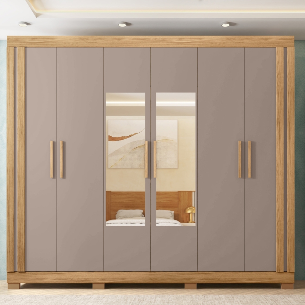Guarda Roupa Casal 230cm 6 Portas Espelho Brasid Mel/Cacao C01 - Mpozenato