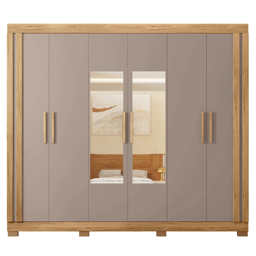 Guarda Roupa Casal 230cm 6 Portas Espelho Brasid Mel/Cacao C01 - Mpozenato