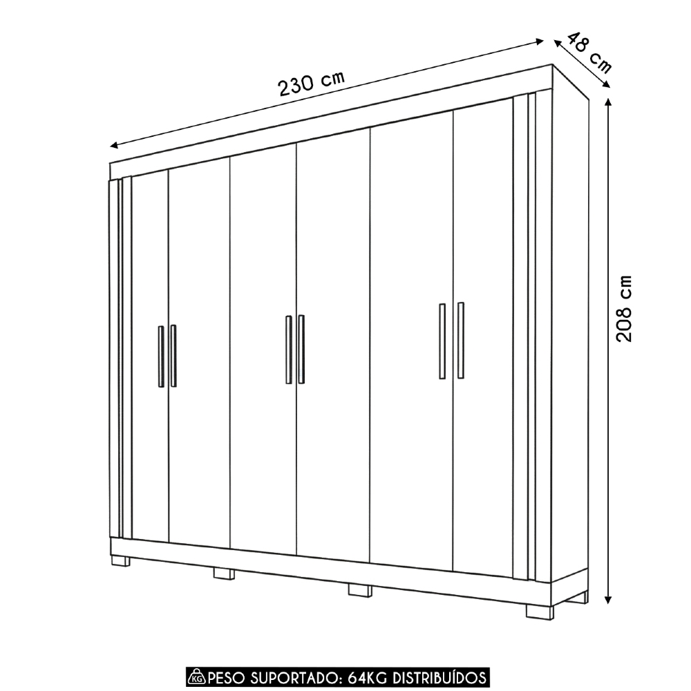 Guarda Roupa Casal 230cm Com 6 Portas Brasid Mel/Cacao C01 - Mpozenato